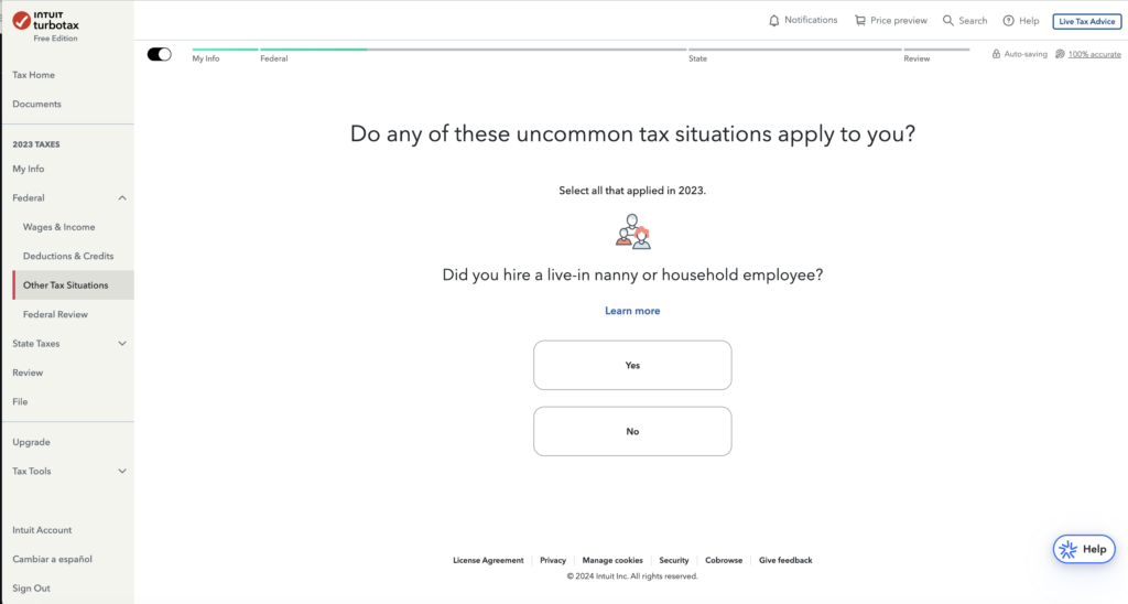 TurboTax question if user hired a nanny or household employee last year